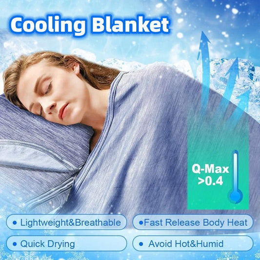 A premium polyester cooling blanket with innovative Japanese cooling fibers that provides refreshing temperature regulation for a comfortable sleep experience