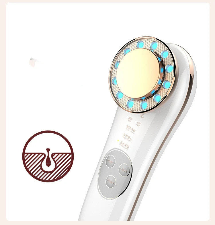 7-in-1 Facial Massager with ion charge and light therapy for deep skin cleansing and anti-aging