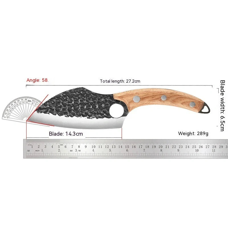 Forged High Carbon Steel Outdoor Bending Knife with PU leather cover and cowhide box