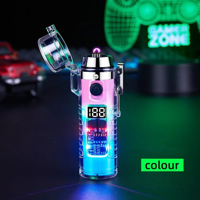Transparent shell dual arc USB charging lighter with LED power display