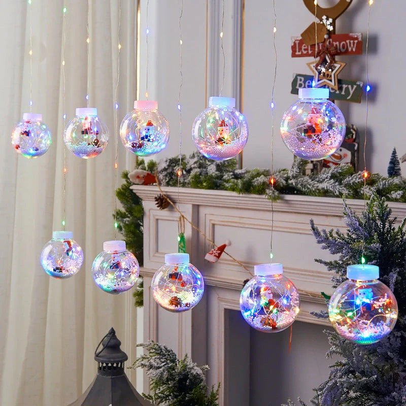 10PCS LED Christmas curtain lamp set with fairy snowman and wishing ball designs