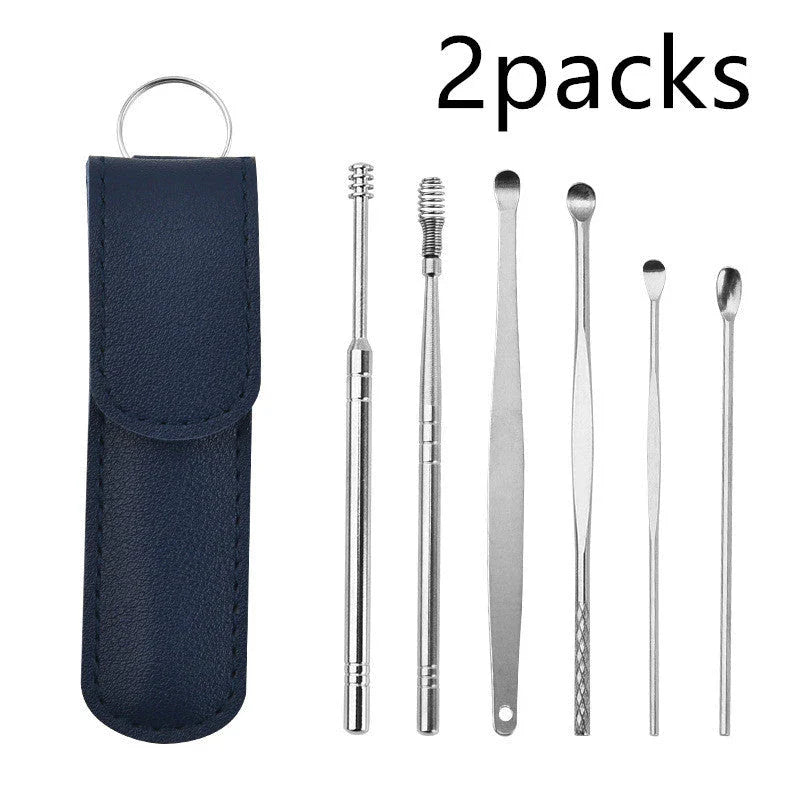 Premium stainless steel ear cleaner set with dual-headed spiral design and carrying case