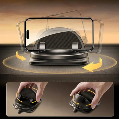 Secure Car Phone Mount with Reusable Silicone Pad for Dashboard, Adjustable 360-degree Rotation, Magnetic Charging Cable