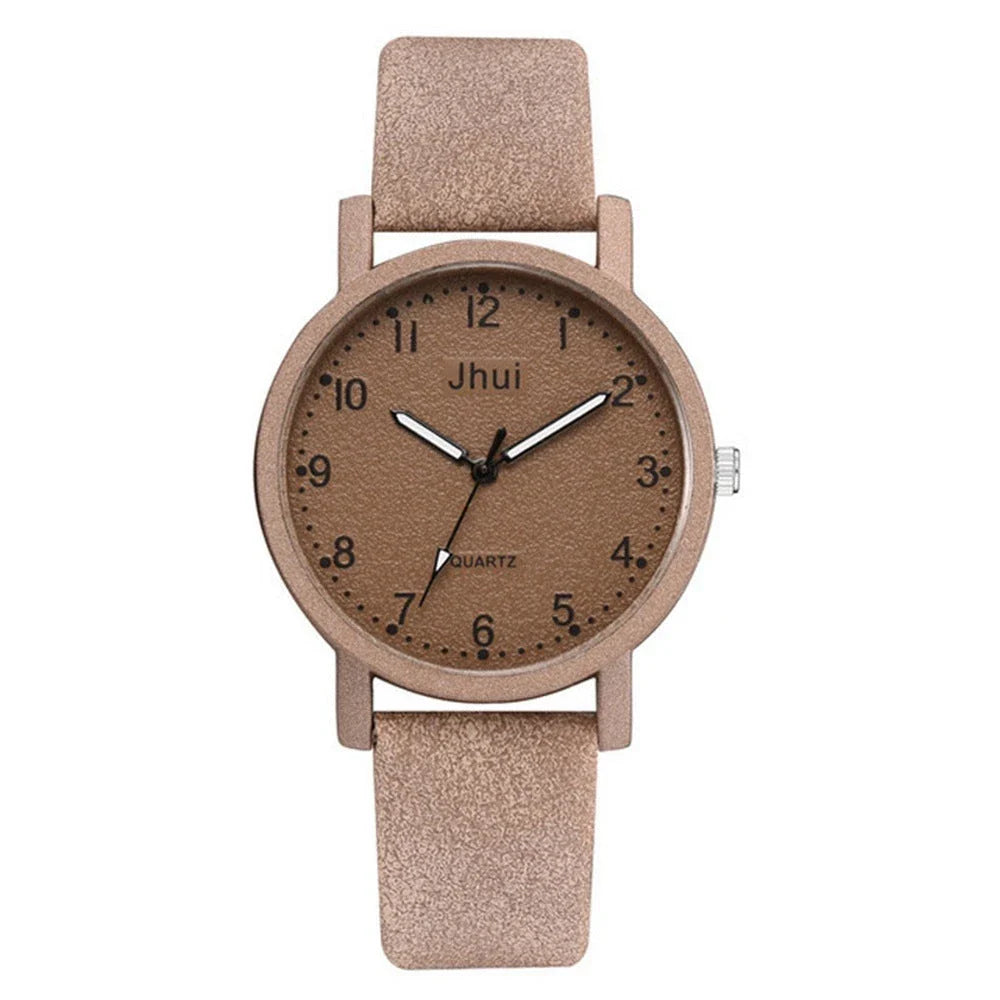 Stylish analog quartz watch for women with stainless steel clasp and PU leather strap in various colors