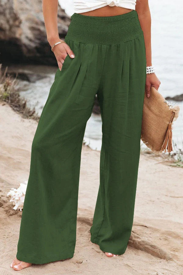 Women's stylish cotton linen wide leg trousers in various colours