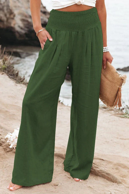 Women's stylish cotton linen wide leg trousers in various colours