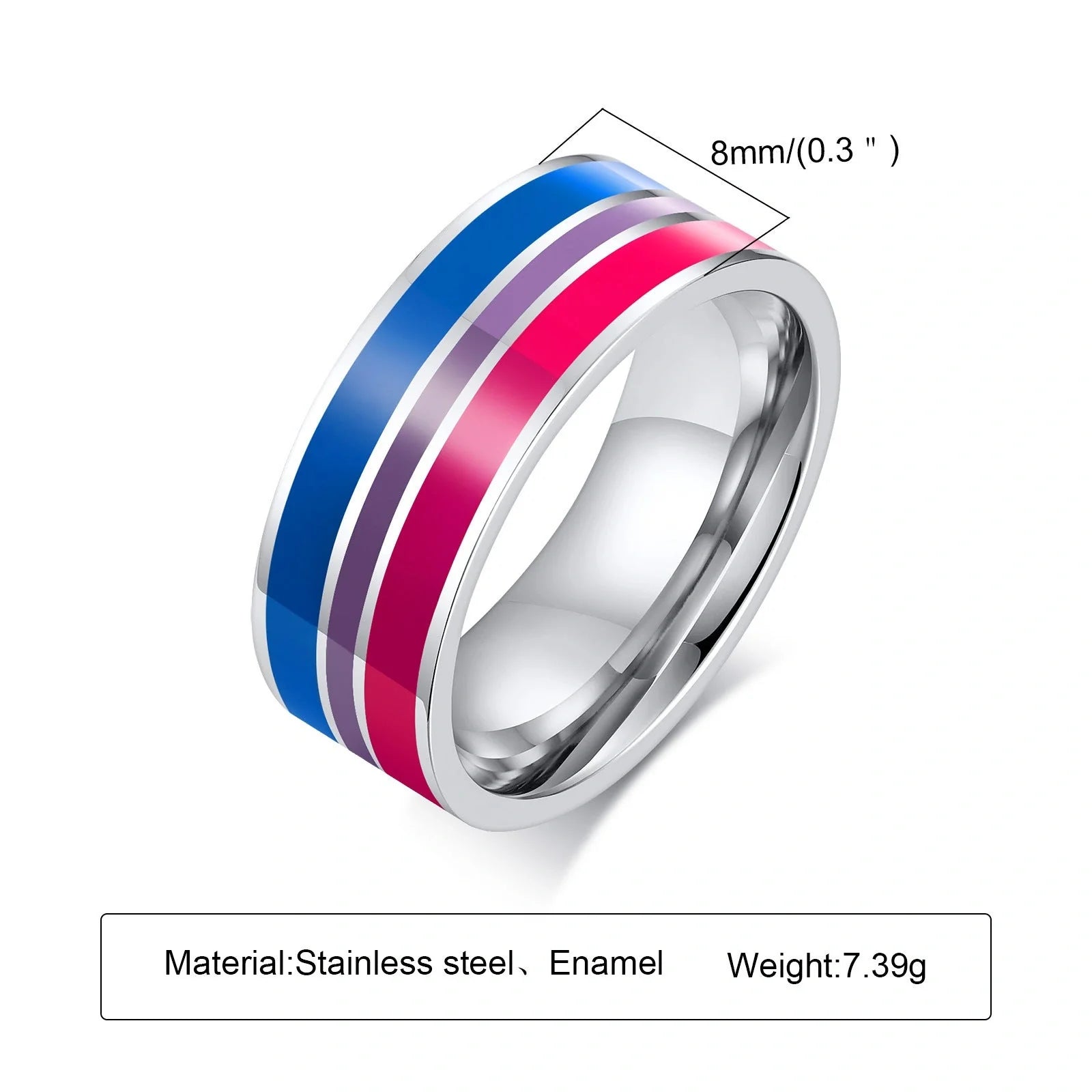 Men's titanium steel rainbow flag ring with vibrant colours, perfect for pride or travel commemoration.