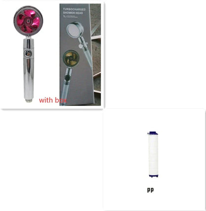 360-degree rotating high-pressure shower head with built-in fan and adjustable water spray