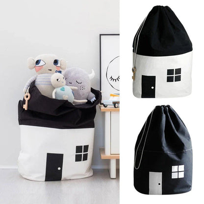 Cotton canvas storage bag with house design for storing kids' toys, clothes, and other items in their room