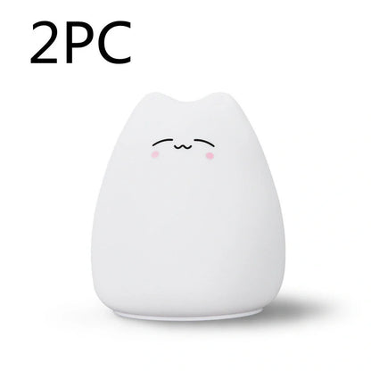 Adorable cat design silicone touch sensor LED night light for children with colour-changing feature