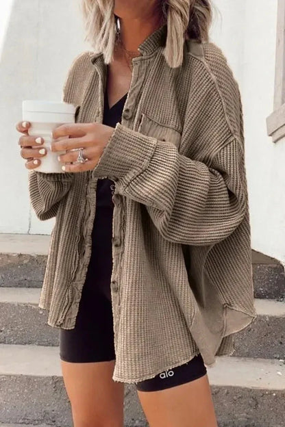Women's button shirt jacket with lapel and long sleeves in various colours