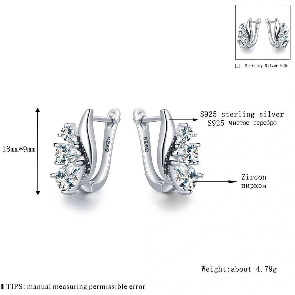 Classic Wings Shape Women's Black Drop-shaped Zircon Earrings, elegant copper design with sparkling zircon details.