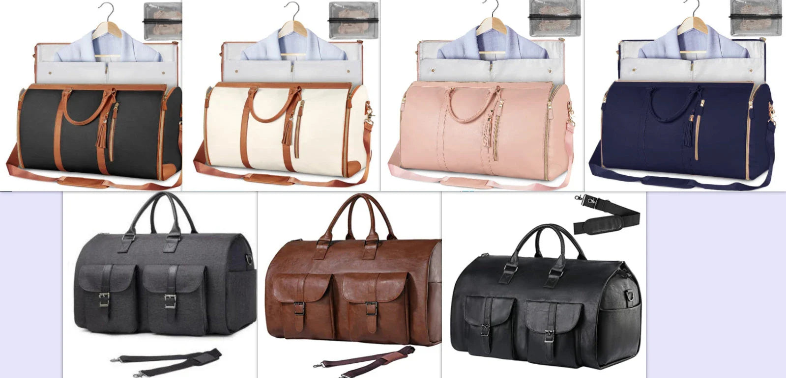 Versatile travel duffel bag for women with waterproof and foldable design, available in various color options