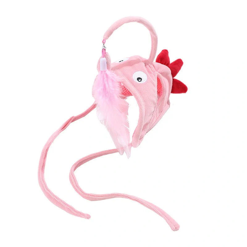 Adjustable head wearing feather funny cat stick toy for indoor play