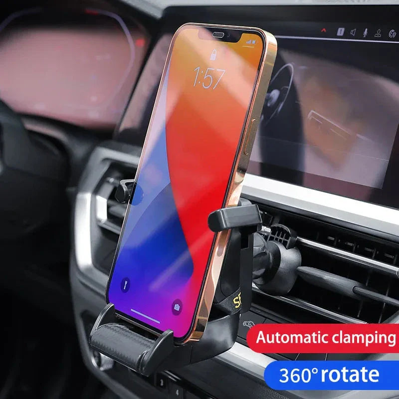Vent-mounted car phone holder with 360-degree rotation for safe, hands-free driving