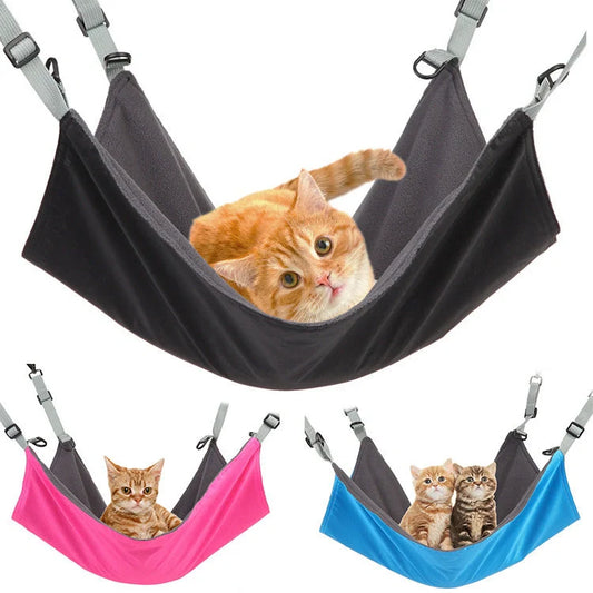 Seasonal pet hammock for cats and small dogs with plush and waterproof layers