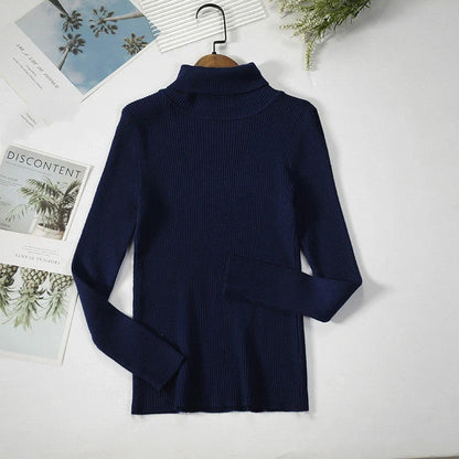 Solid Colour Pit Strip Knit Pullover Turtleneck Sweater in various colours