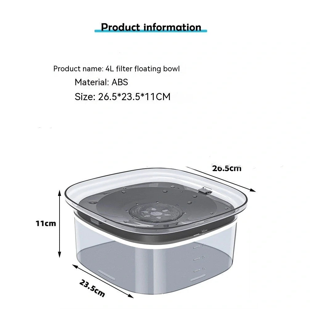 70oz transparent dog water bowl with slow drinking feature and visible water level