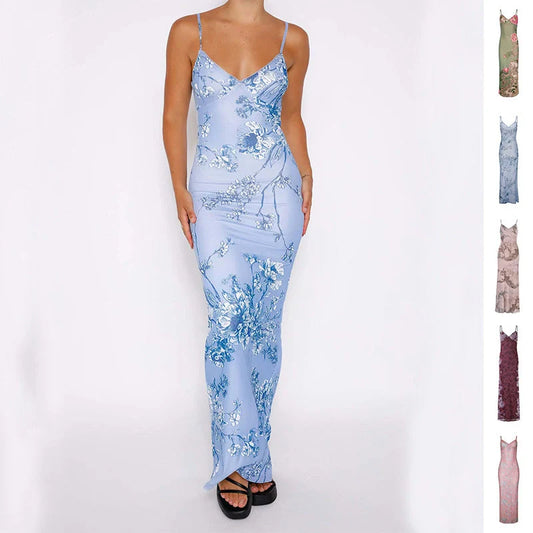 Y2K slim fit floral print slip dress with adjustable suspenders in various colours