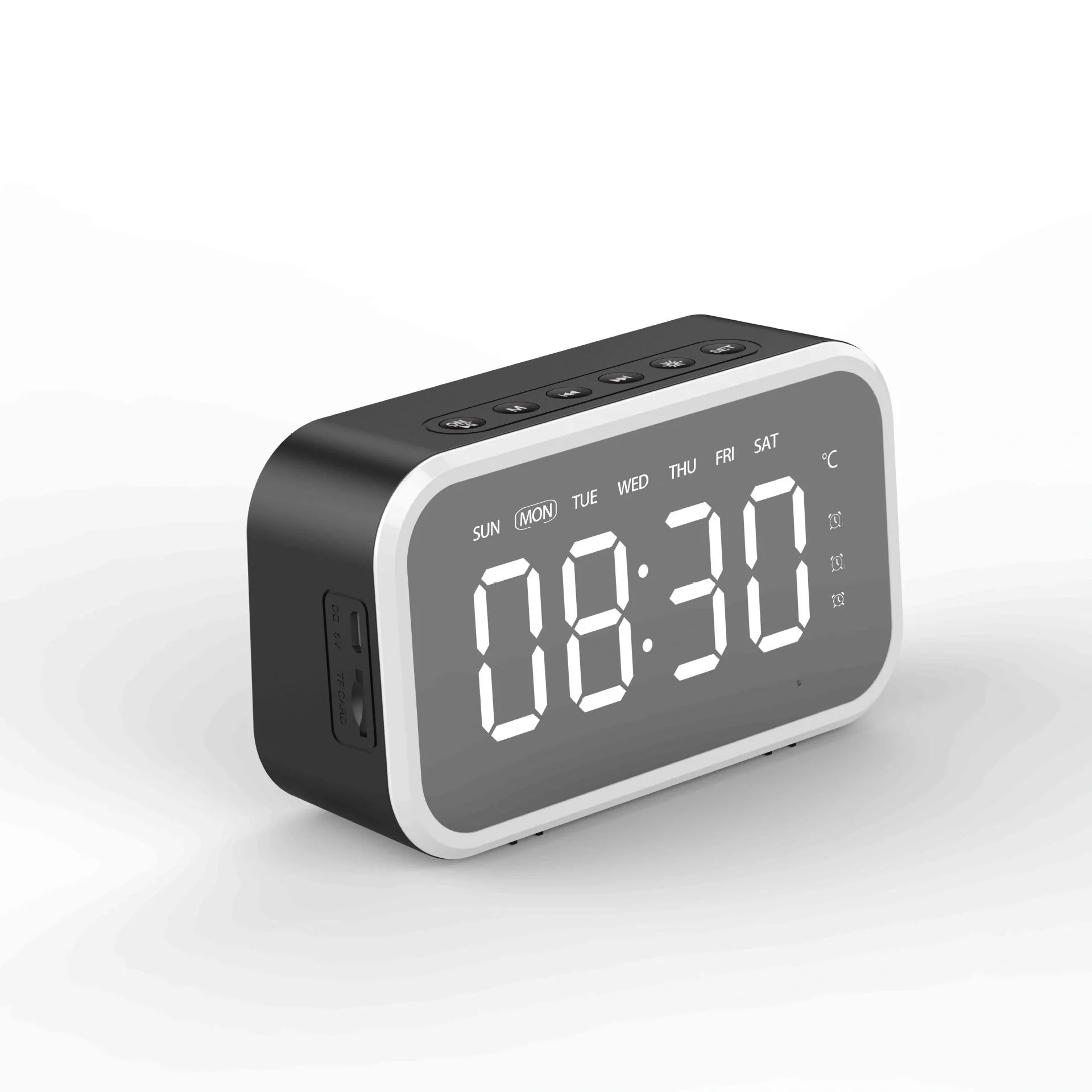 Desktop Alarm Clock with Bluetooth Wireless Audio in black, pink, or white