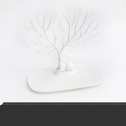 Deer Antler Jewelry Stand in white and black, displaying necklaces and earrings