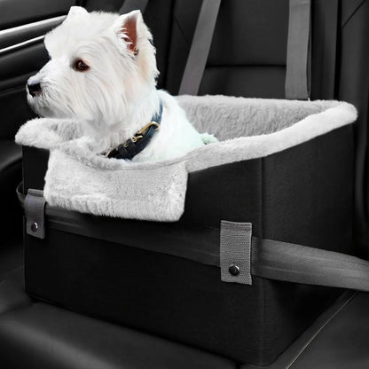 Portable dog booster seat with safety leash for small pets in car