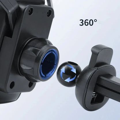 Vent-mounted car phone holder with 360-degree rotation for safe, hands-free driving
