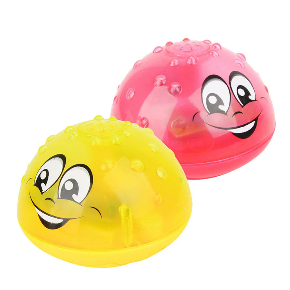 Rotating water sprinkler toy with colourful design and water spray feature for children's bath time fun