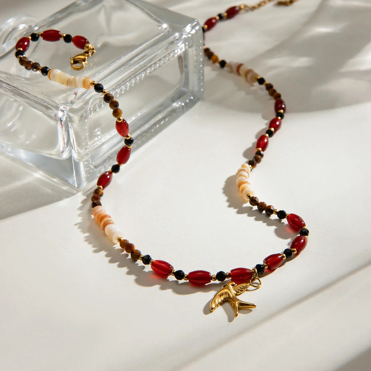 Elegant Tiger Eye Bead Necklace with Bird Pendant for women