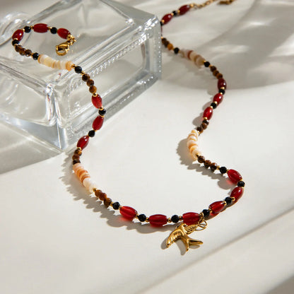 Elegant Tiger Eye Bead Necklace with Bird Pendant for women