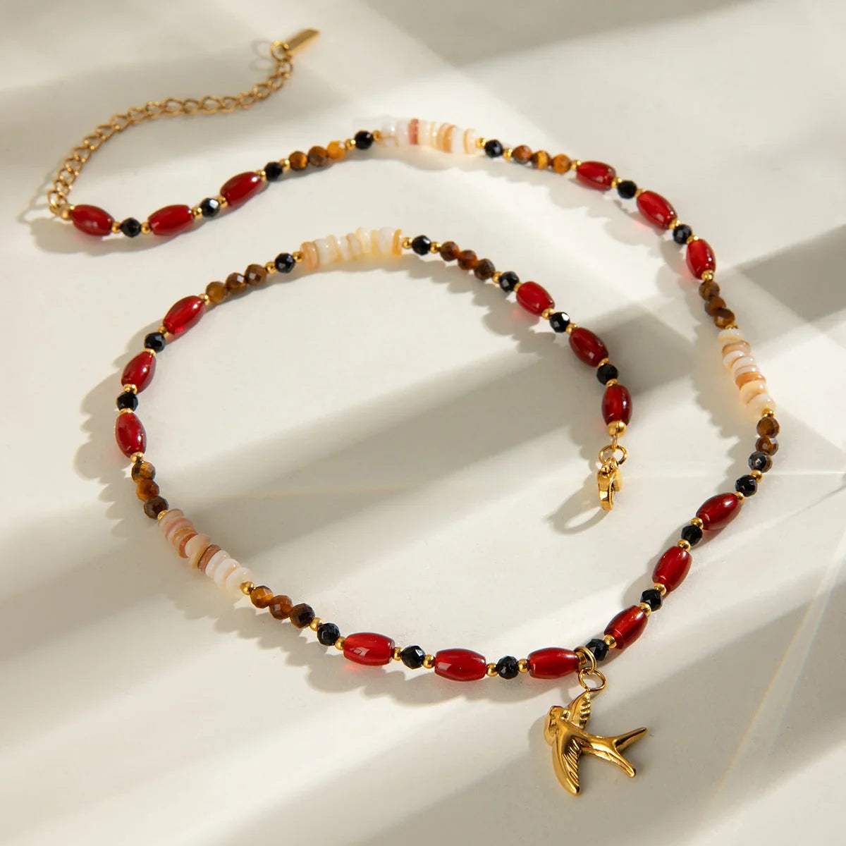 Elegant Tiger Eye Bead Necklace with Bird Pendant for women