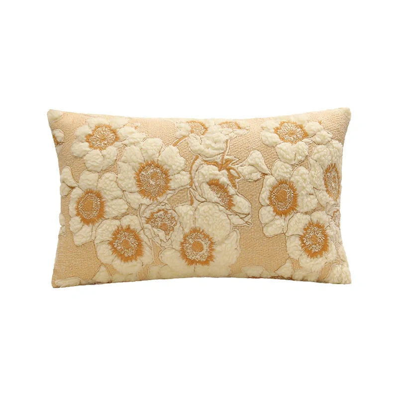 French vintage cotton pillow cover with sunflower design, perfect for home decor