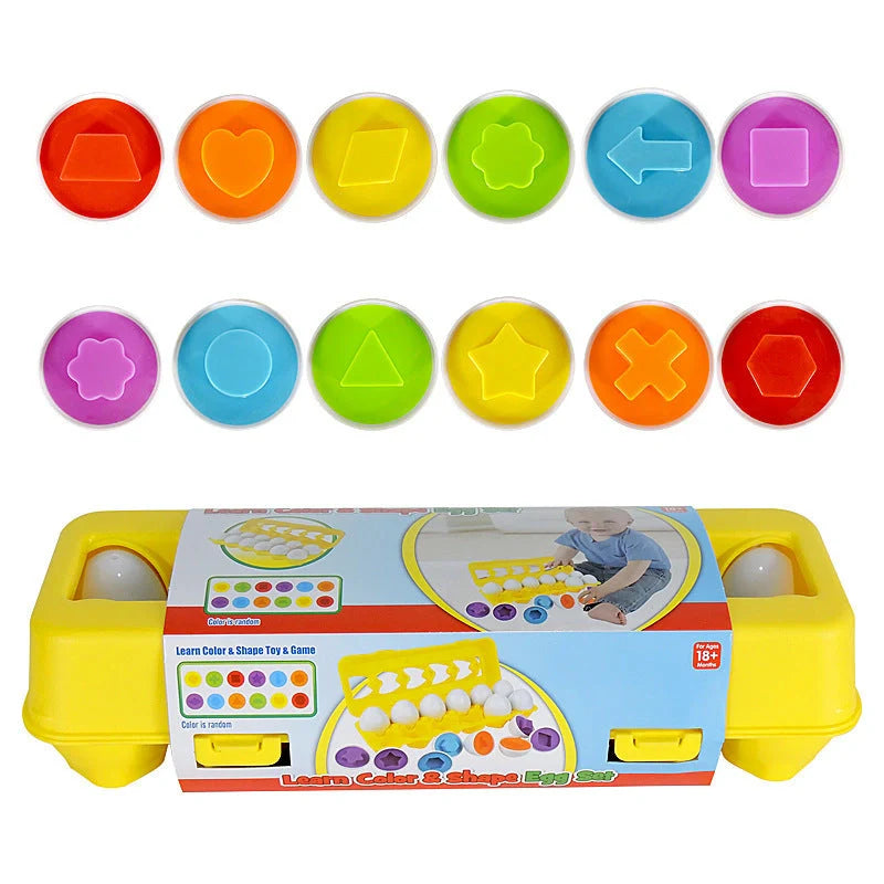 Educational smart egg toy for children, featuring 12 colourful eggs for shape and colour matching