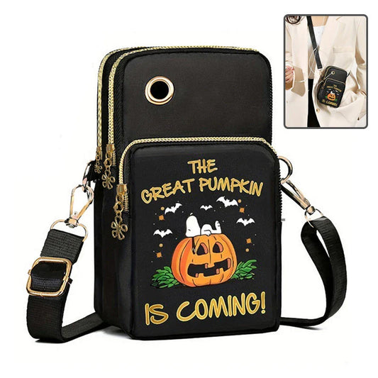 Stylish nylon crossbody bag with pumpkin pattern design, perfect for Halloween celebrations and everyday use.