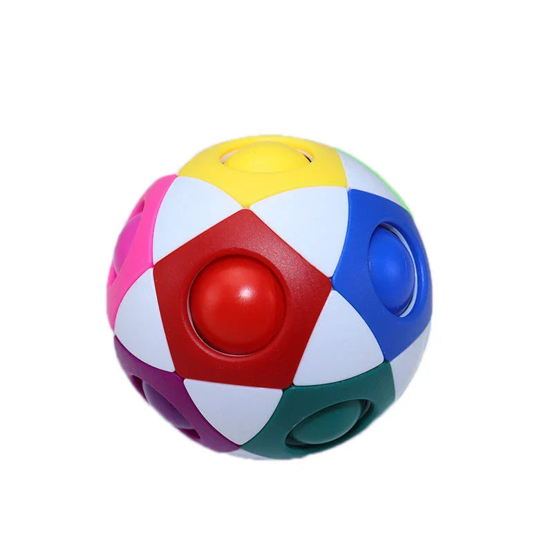 Colorful rainbow-patterned decompression soccer ball with 12 holes, a unique intellectual toy for children