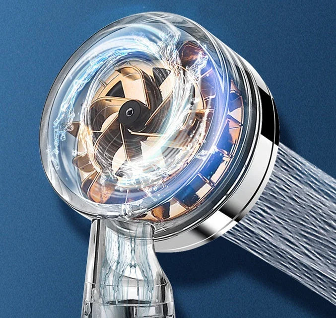 Premium high-pressure shower head with turbo boost technology, water filtration, and durable ABS and stainless steel construction