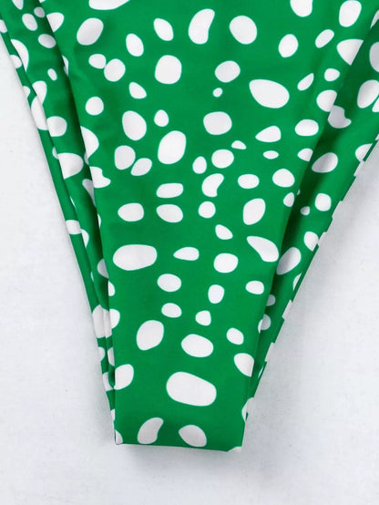 Women's green and purple split swimsuit bikini in polyester, sizes S to L