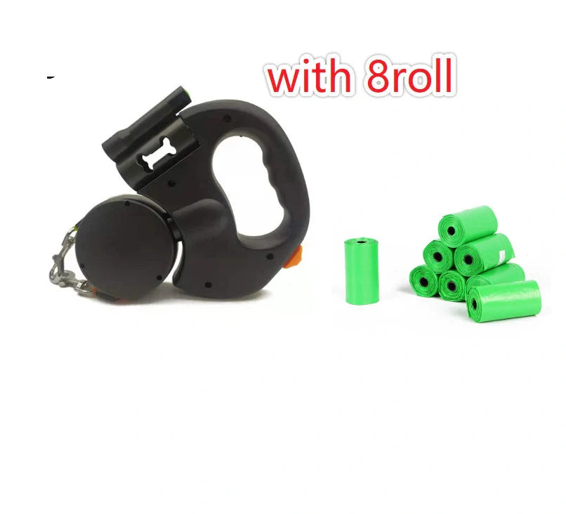 Reflective dual pet leash for small dogs with 360 swivel and lights