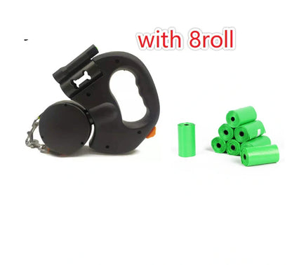 Reflective dual pet leash for small dogs with 360 swivel and lights