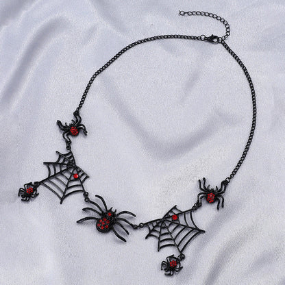 Spooky spider and spider web clavicle necklace, a must-have Halloween fashion accessory with adjustable length and captivating design.