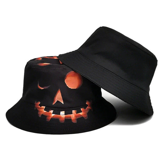 Fashionable Halloween pumpkin-themed sun hat with a flat top crown and breathable polyester construction