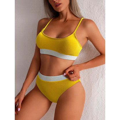 High waist bikini set for women with push-up design and ribbed texture