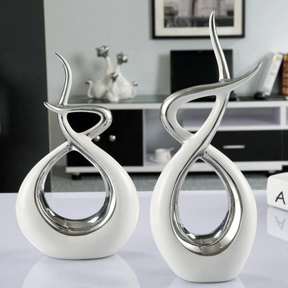 Modern minimalist white porcelain electroplated ceramic ornament for TV cabinet