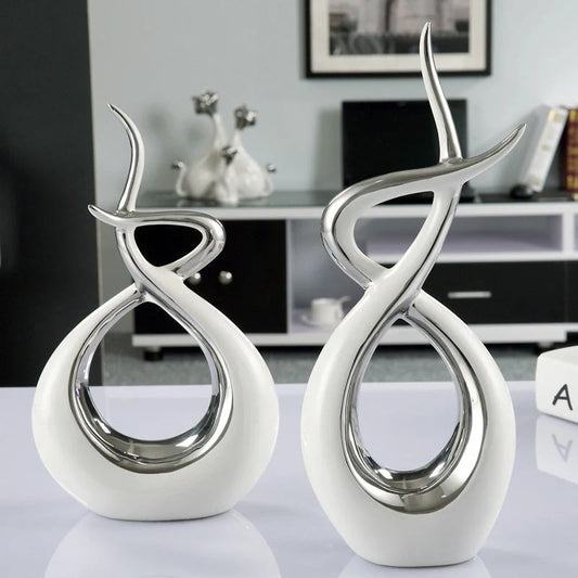 Modern minimalist white porcelain electroplated ceramic ornament for TV cabinet
