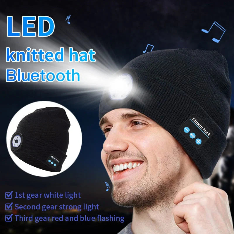 Bluetooth 5.0 LED knitted hat with wireless stereo headset and USB charging