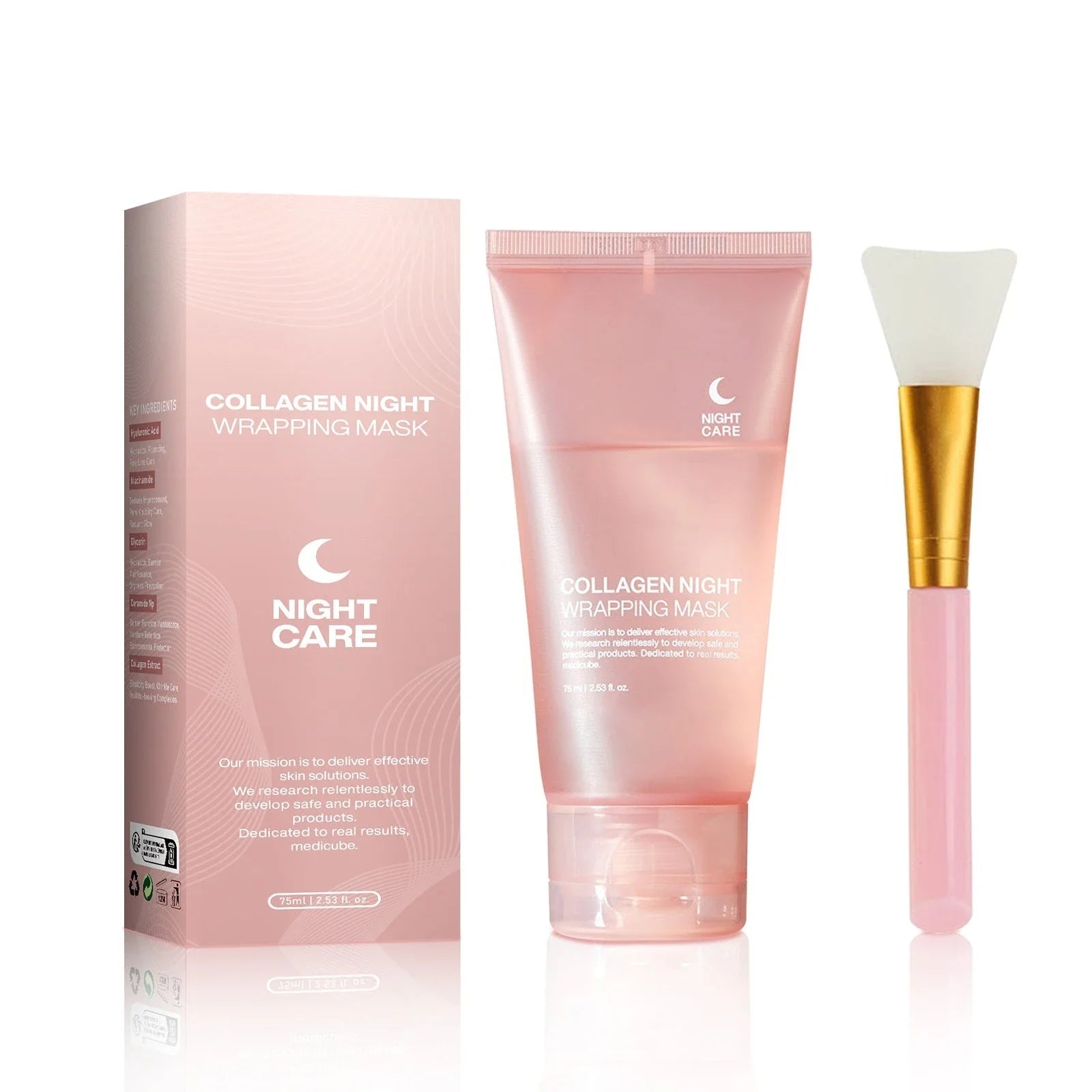 Rejuvenating collagen-infused night mask with innovative tear-off design and specialist application brush for visibly firmer, more hydrated and smoother skin