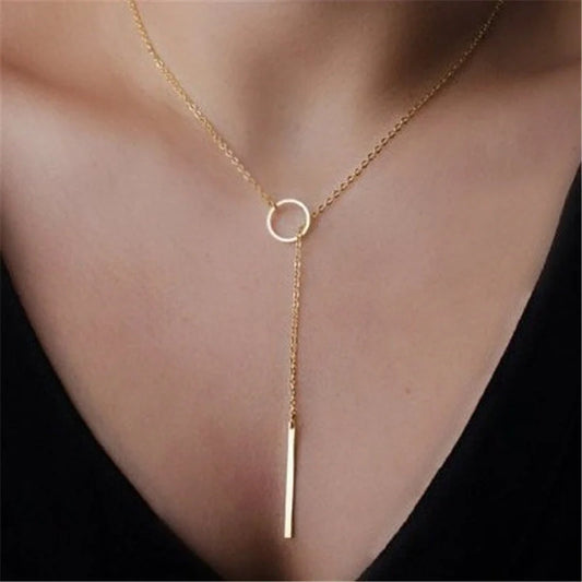 Personalised alloy geometric clavicle chain necklace in gold finish