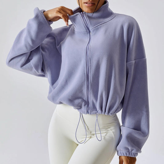 Luxurious cashmere-blend autumn jacket for women with stand collar and loose fit, available in a range of classic British colours