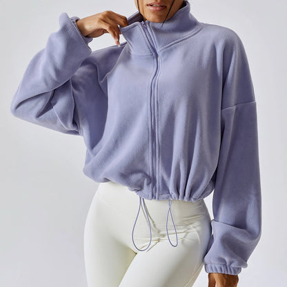Luxurious cashmere-blend autumn jacket for women with stand collar and loose fit, available in a range of classic British colours