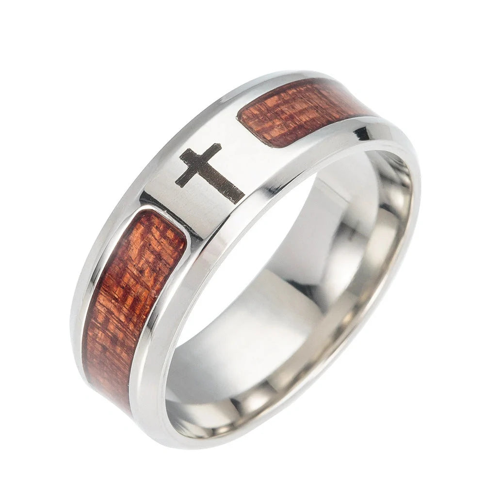 Handcrafted Celtic Tree of Life Wedding Ring in stainless steel with wood inset